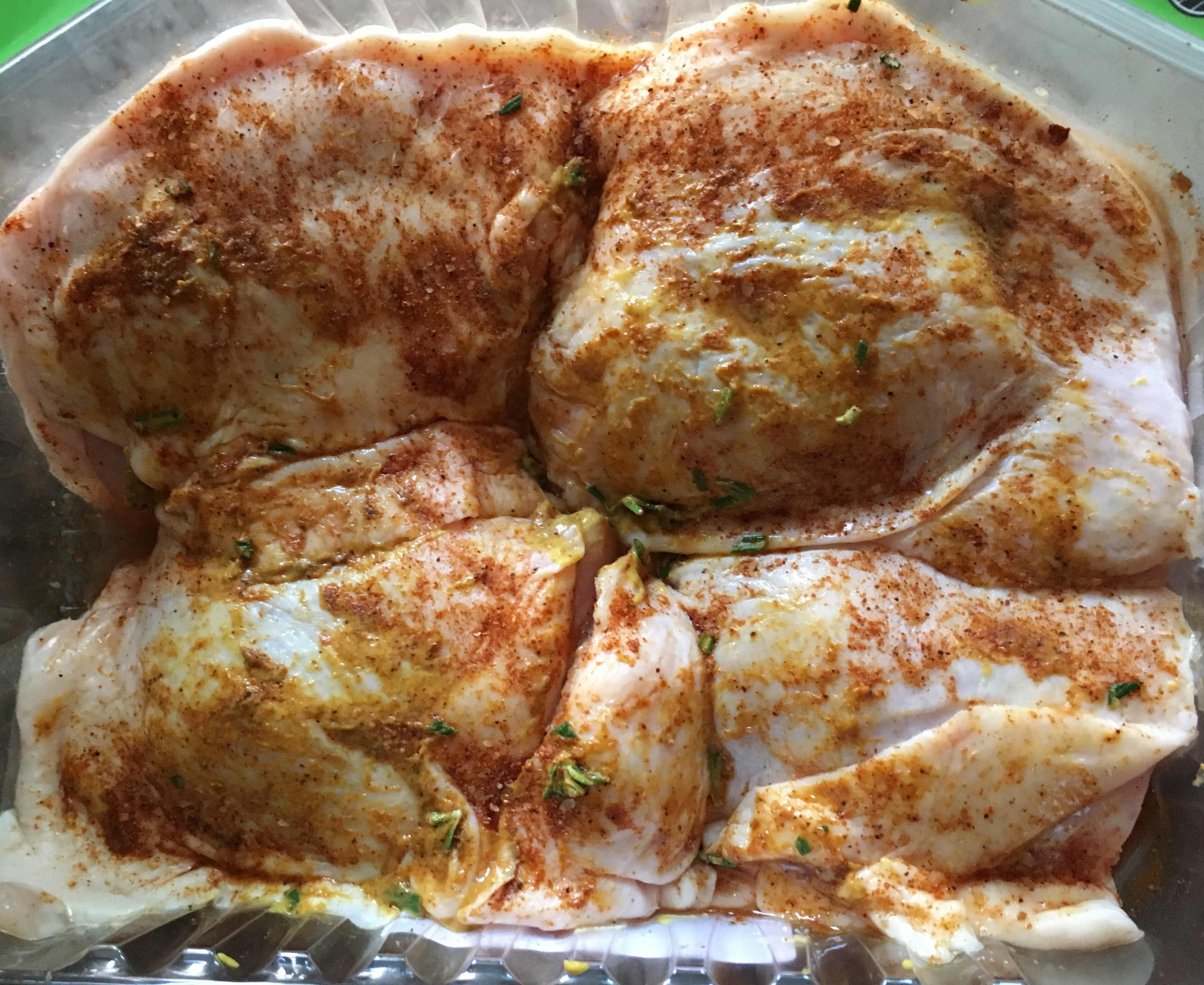 Marinating BBQ chicken thighs with Dry Rub & Rosemary