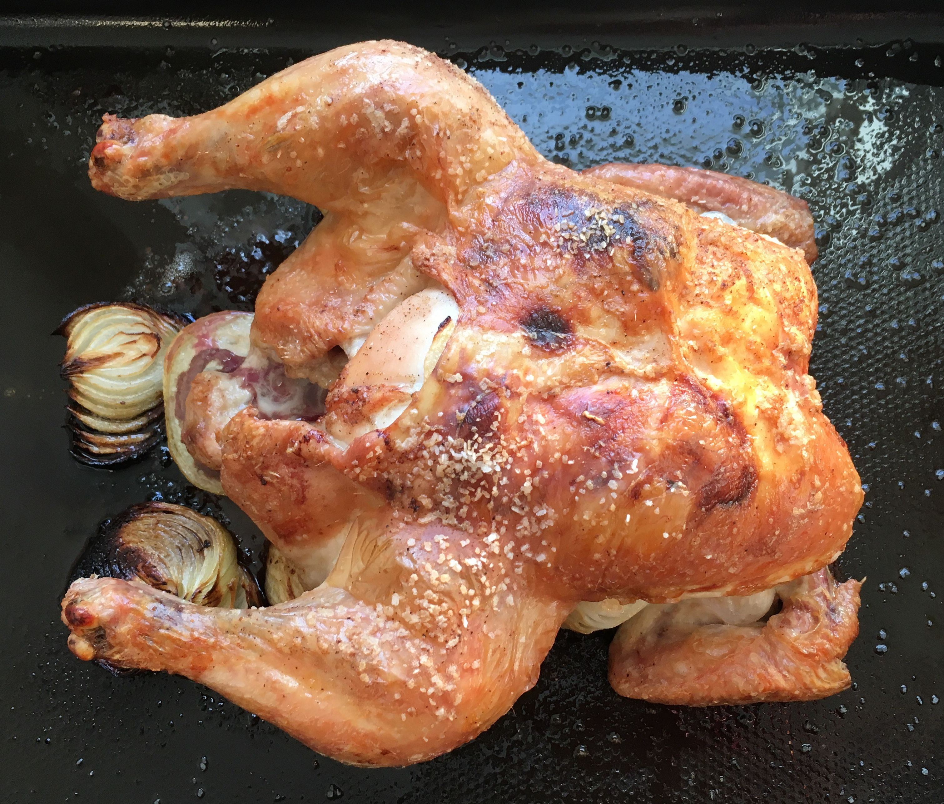 Leslie's roasted chicken fresh out of the oven.