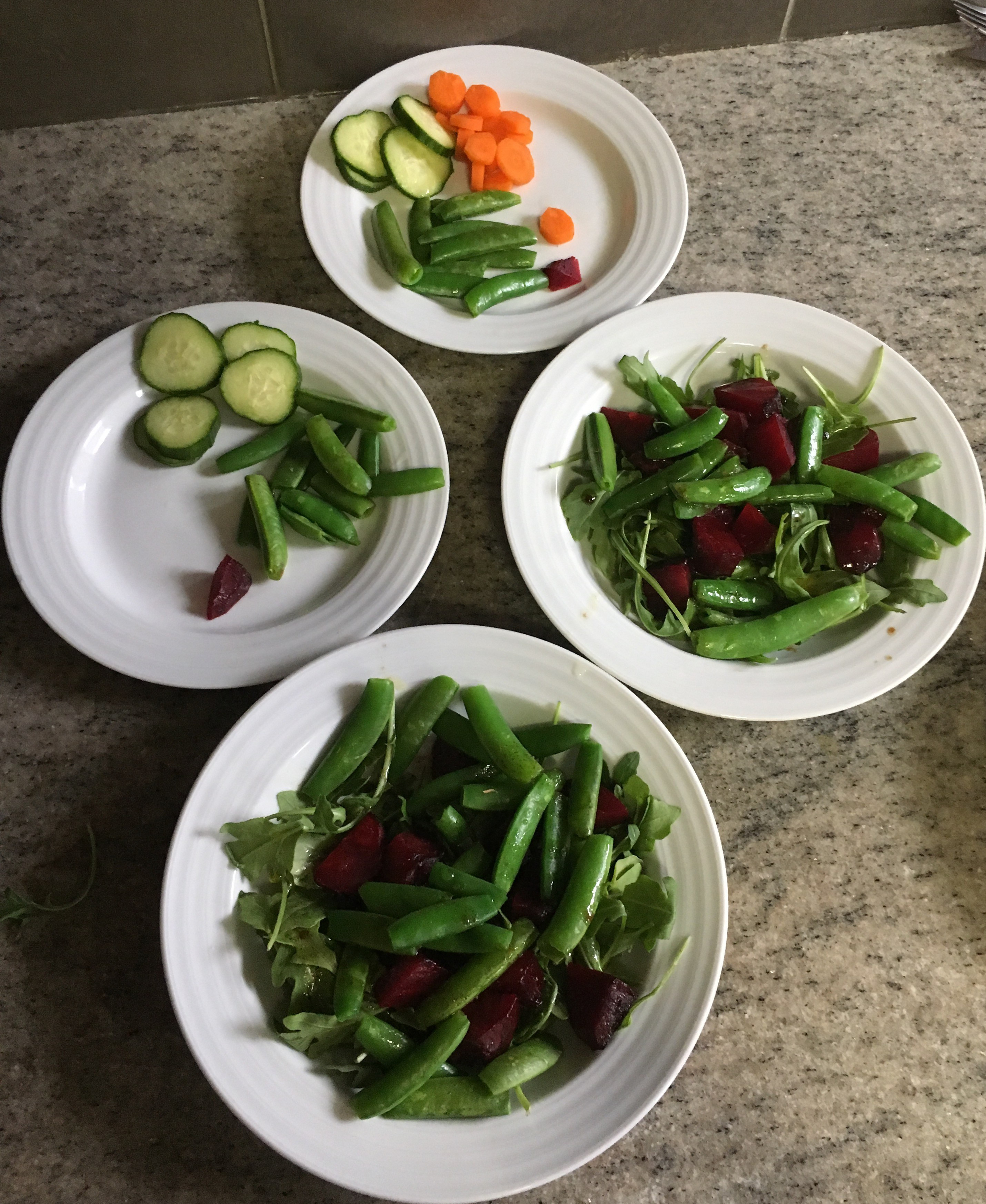 Roast beet, snap pea and arugula salad picture.