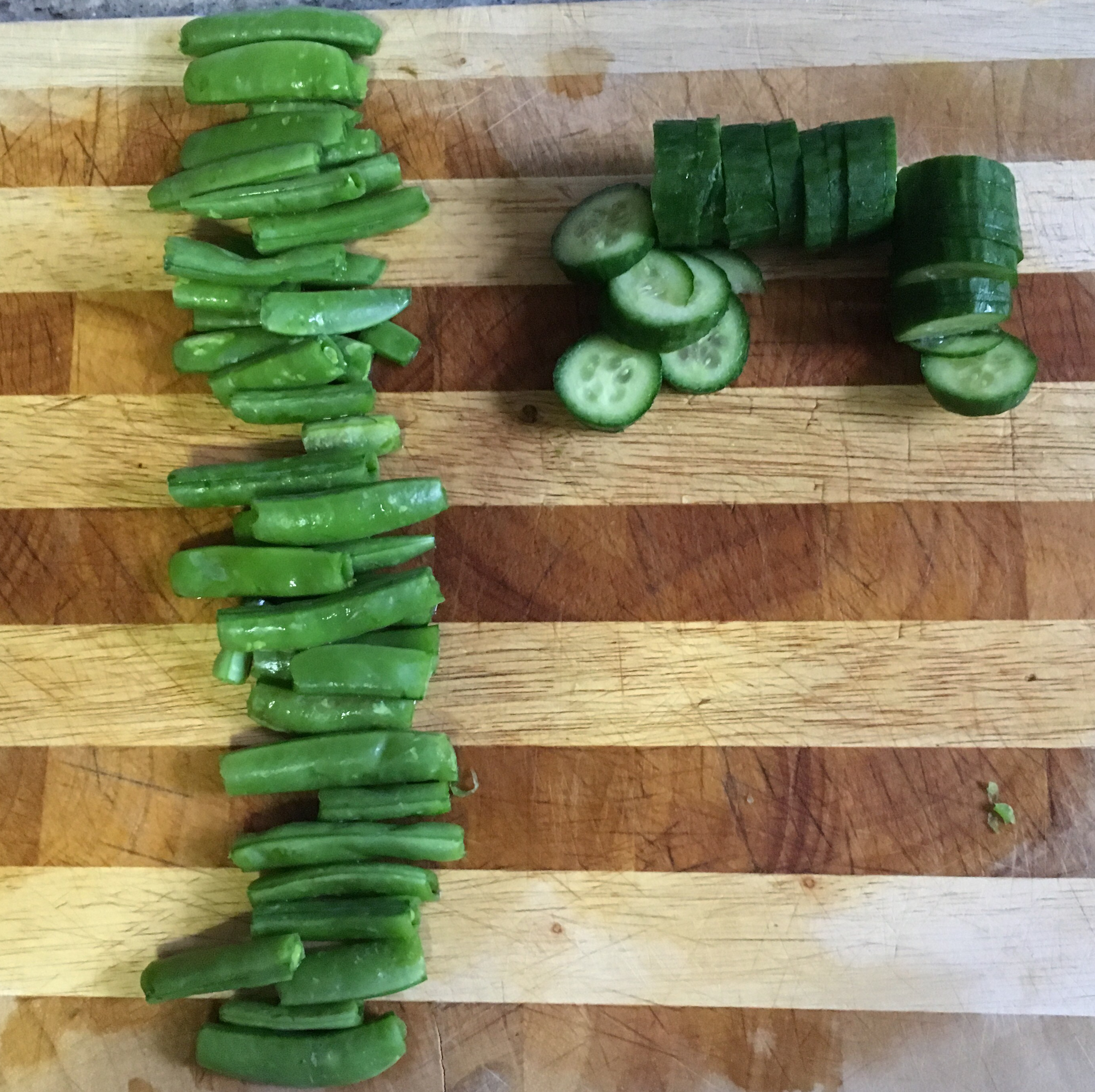 Cut sugar snap peas & cucumber rounds