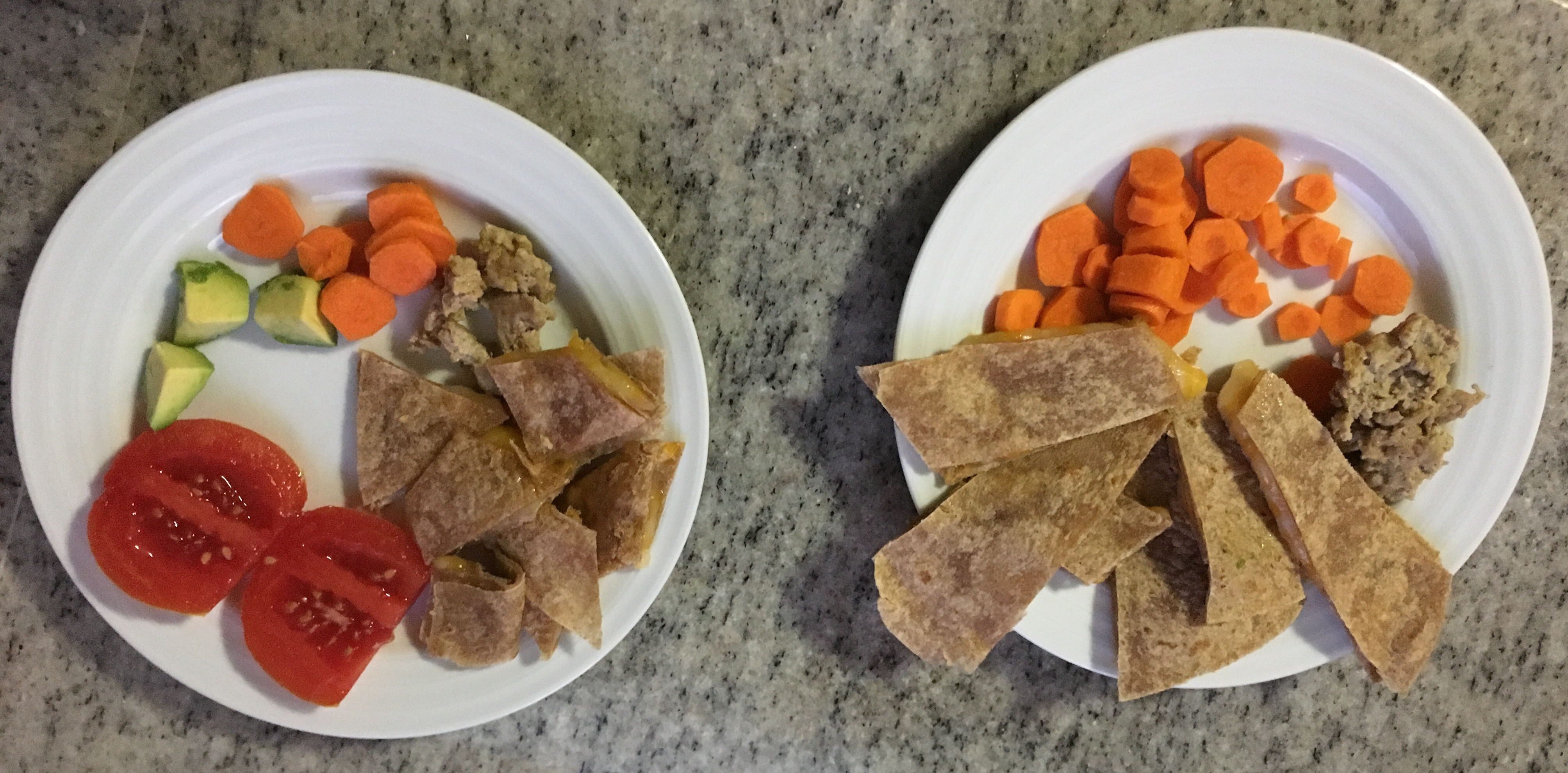 Kids plates leftover chicken + quesadillas