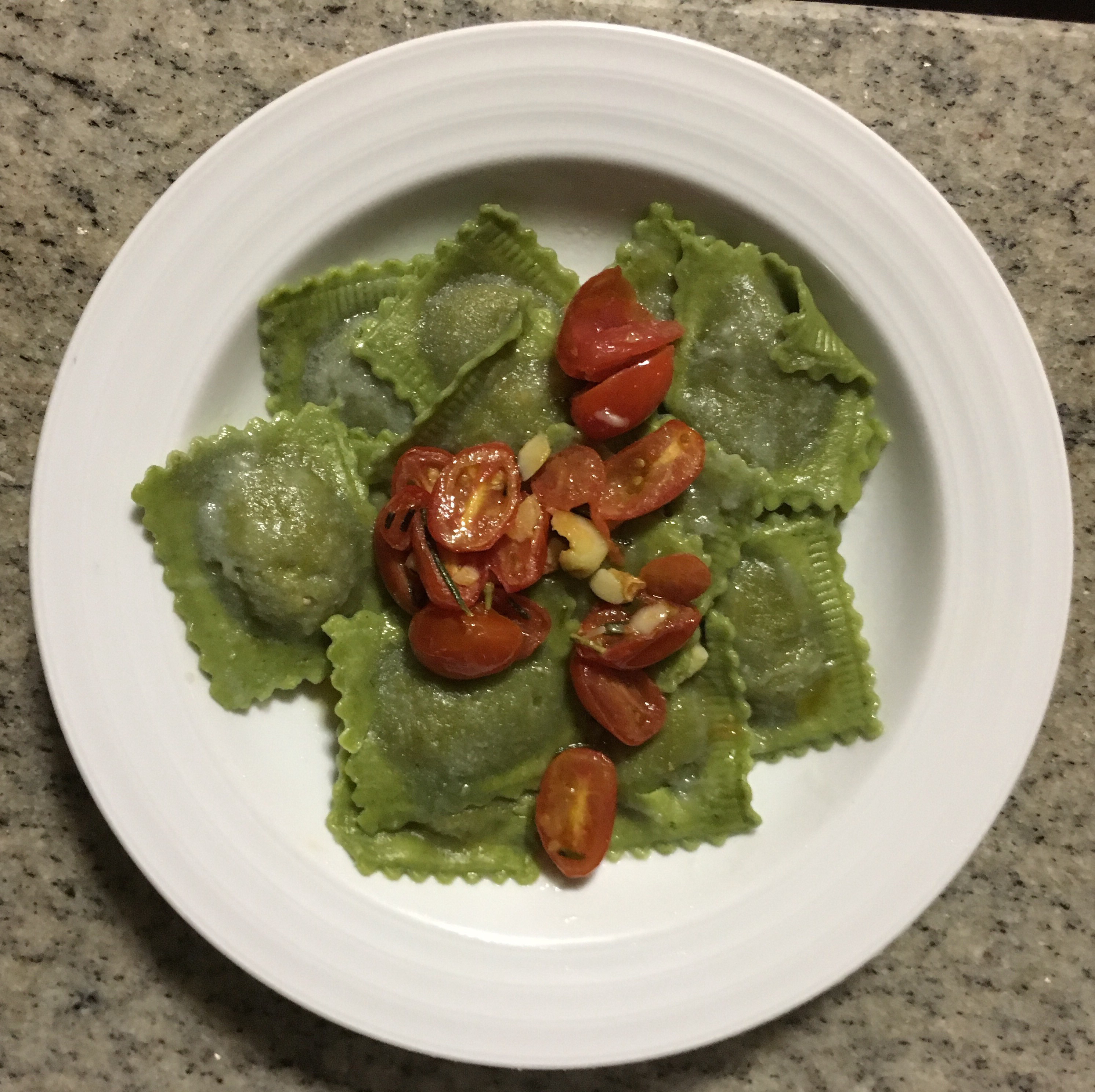 Photo of I-Don't-Have-Any-Tomato-Sauce Sauce over Spinach Ravioli