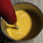 Blending sweet potato apple & sage soup