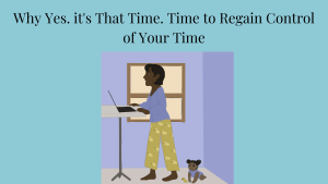 image of a woman on a computer call with a professional blouse and pajama bottoms. With a baby near her feet.