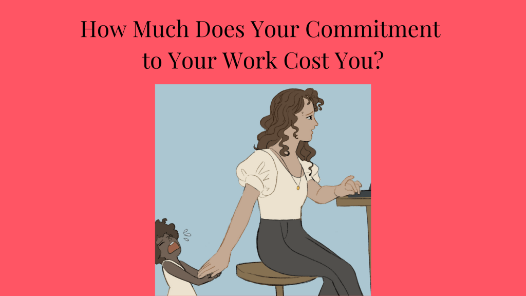 Image of a Mother trying to work while her child tugs her hand