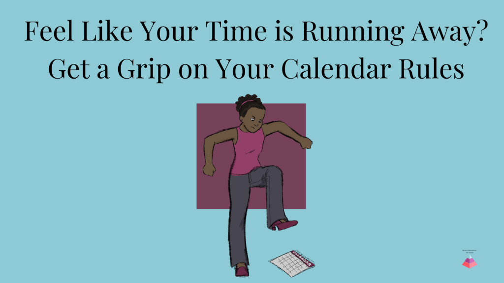 Image of an angry woman stepping on her calendar