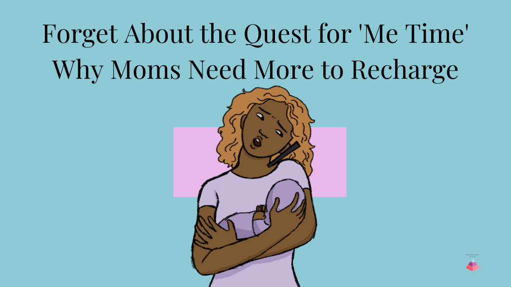 Image of a Mom holder her ear against a telephone while holding her baby