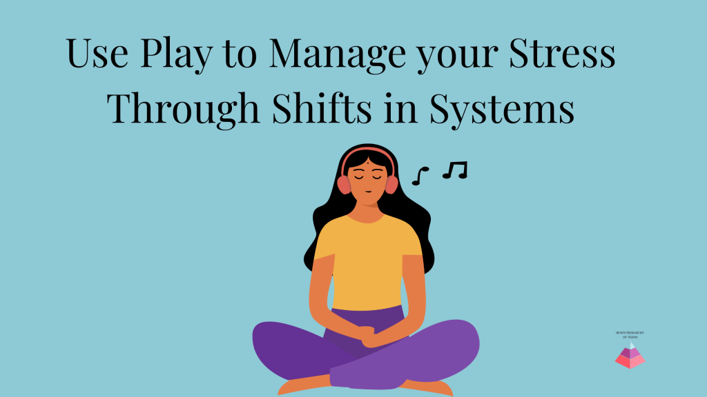 Image of a woman in lotus position on the floor, listening to music via headphones